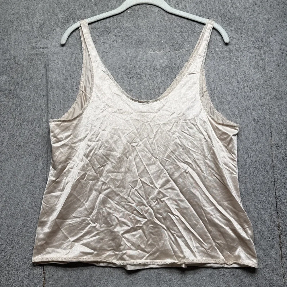 Vintage Nylon Slip Camisole Top Beige Satin‎ Lace Trim Women's XL - Picture 5 of 7